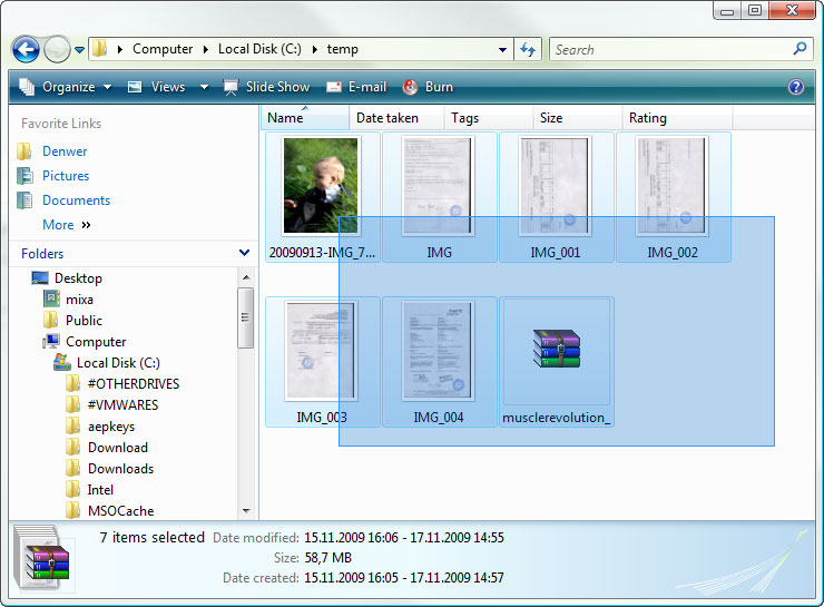 Selecting files in Winodows Explorer under Vista