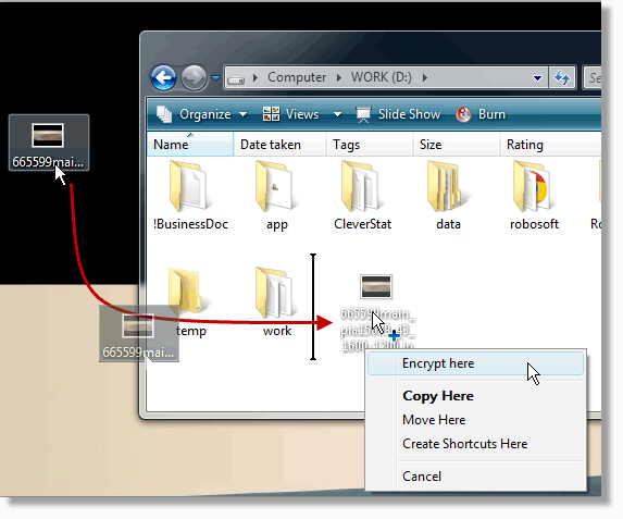 Drag and drop unencrypted file and encrypt in single action