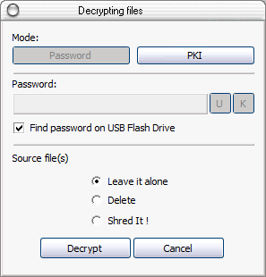 Automatic selection of decryption key from USB Flash Drive
