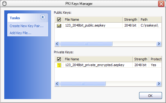 This picture contains the screenshot of the RSA key managemeent tool