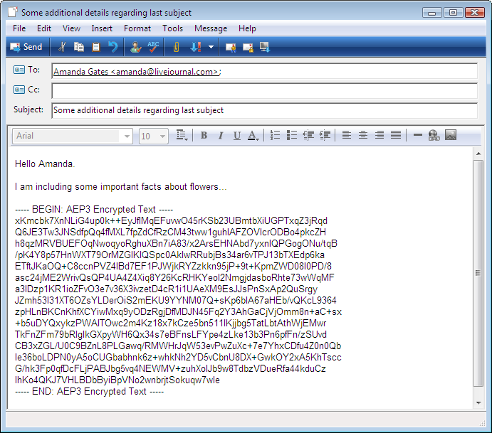 Encrypted text in the email program