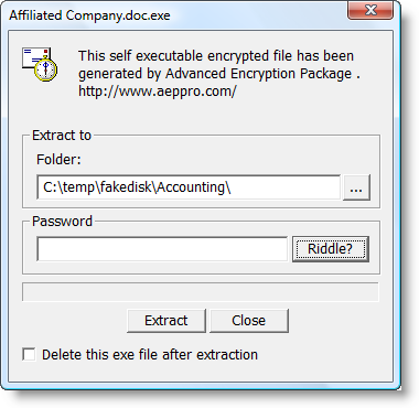 Self-extracting encrypted file
