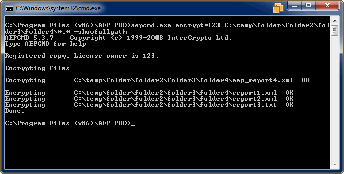 Command line file encryption software displays full path now