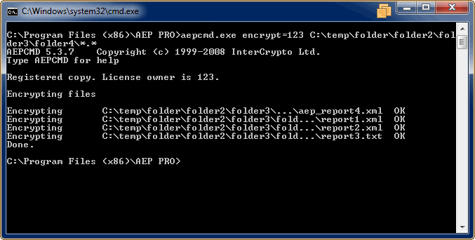 command line file encryption utility - displaying truncated file path