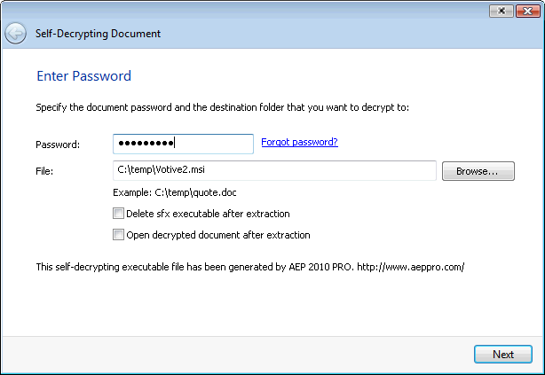 Self-decrypting document gui