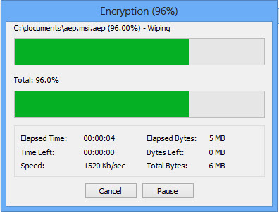 encyrpt and wipe file progress