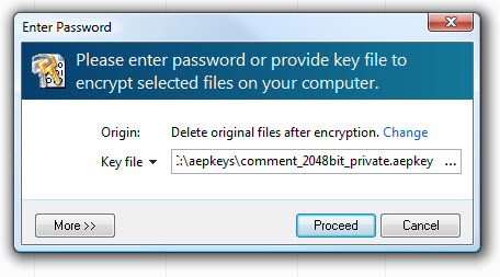 using key file for file decryption operation